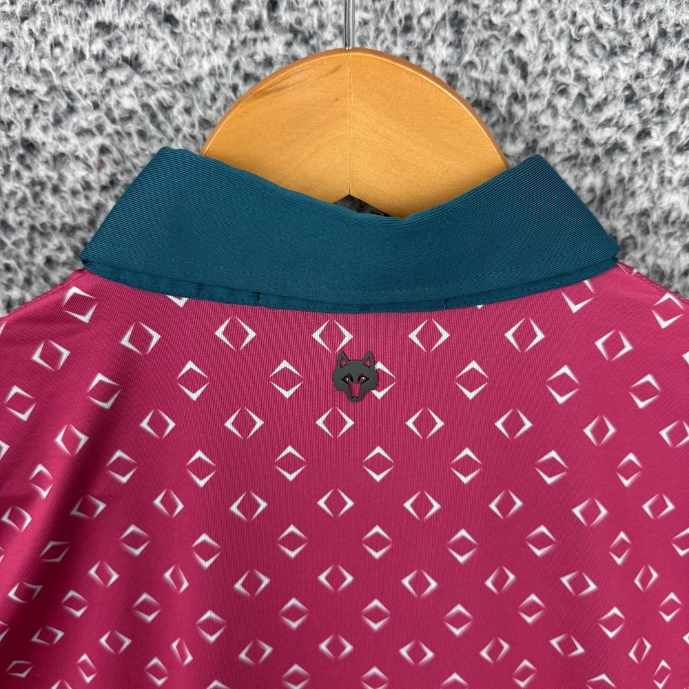 Greyson Shirt Mens Medium Pink Geometric Print Golf Polo Contrast Collar Logo - Picture 6 of 10